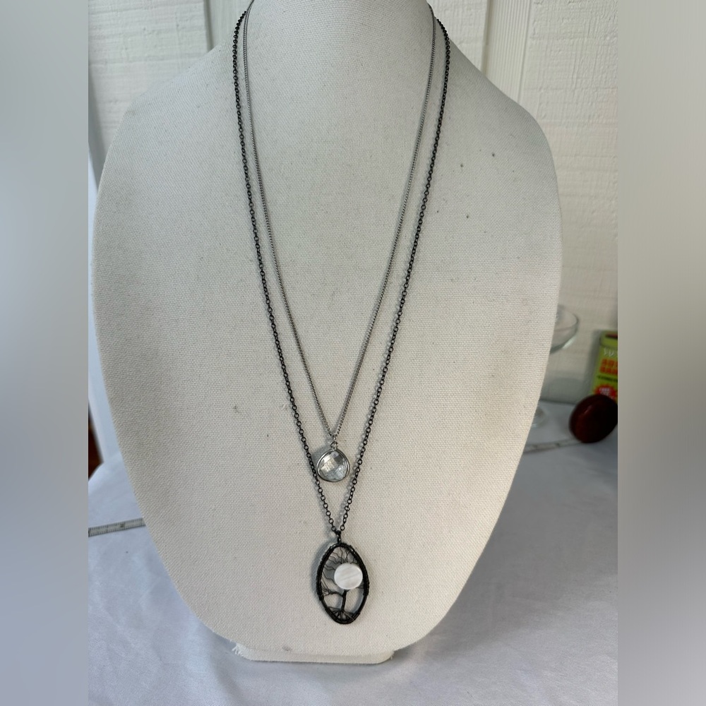 Four Long Silvertone Statement Necklaces - image 3